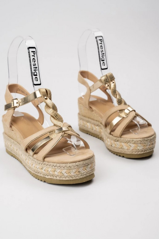 Women's sandals ALBA BEIGE Surface with platform i gold color Detale