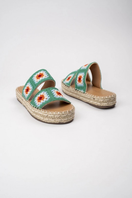 Slippers womens with platform z szydełkowym wzorem GREEN