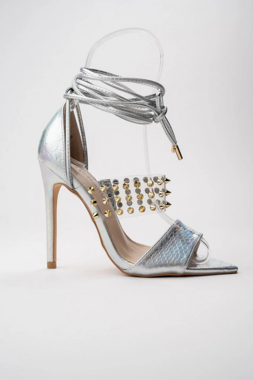 high-heeled shoes womens with rivets i transparentnym paskiem Silver