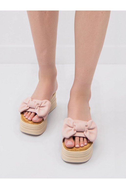 Slippers womens BOW PINK with a high platform, fashionable i comfortable
