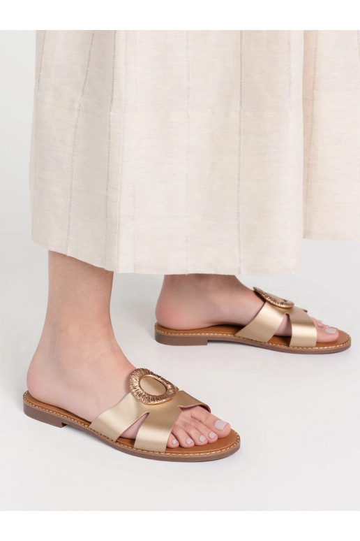 Slippers elegant womens with a decorative buckleInkolorze Gold