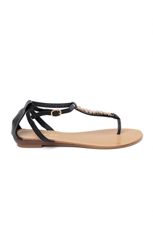 black sandals womens with gold decorations
