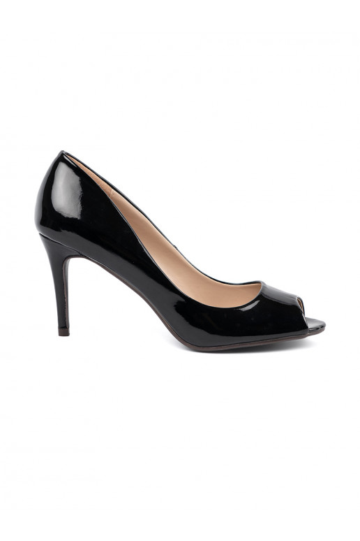black lacquered High heels with open toes