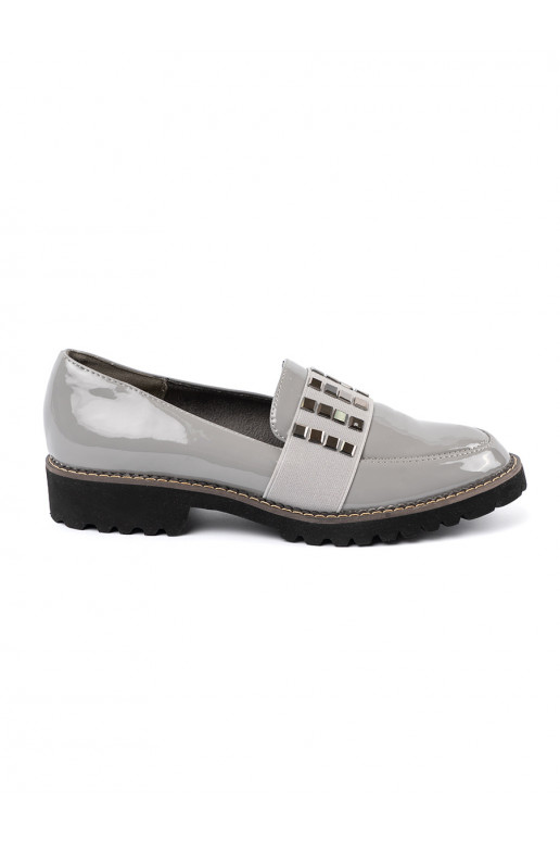gray lacquered Women's moccasins ze silvermi ćwiekami