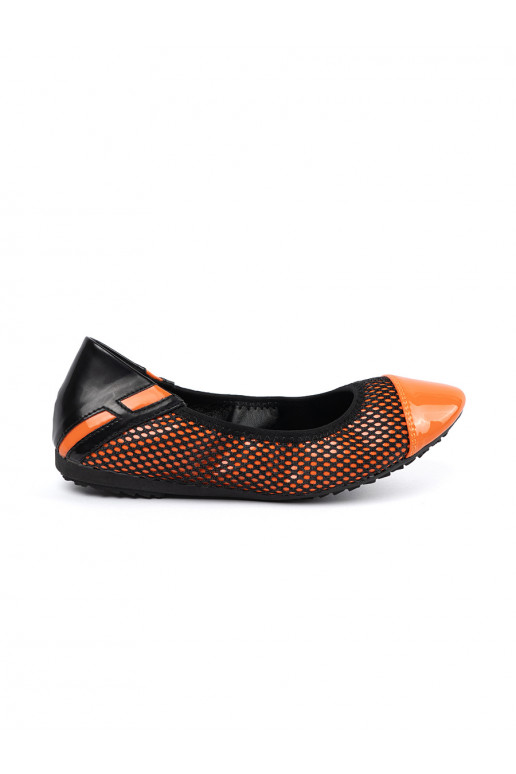 orange ballerinas z czarną siateczką