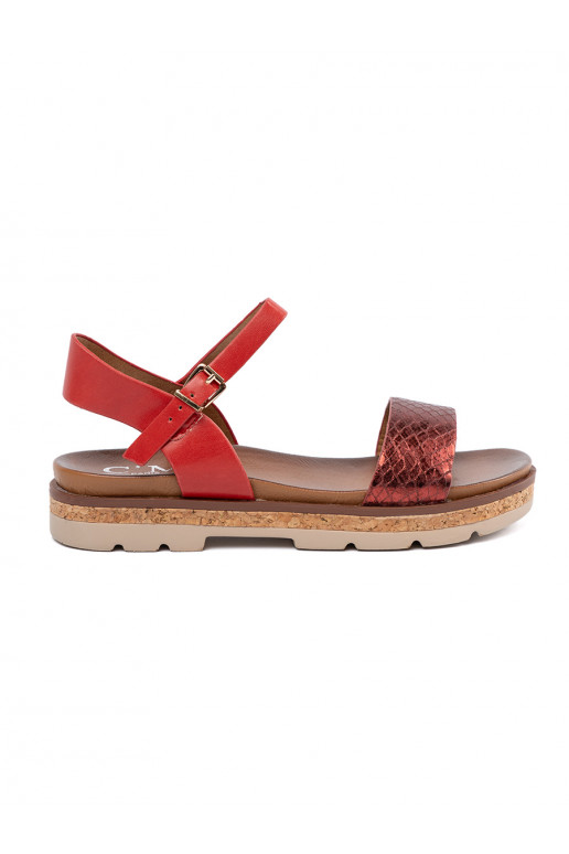 sandals womens Red z wężowym paskiem