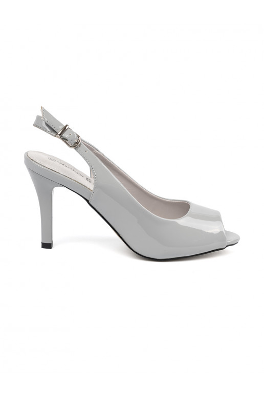 gray lacquered sandals on highheels