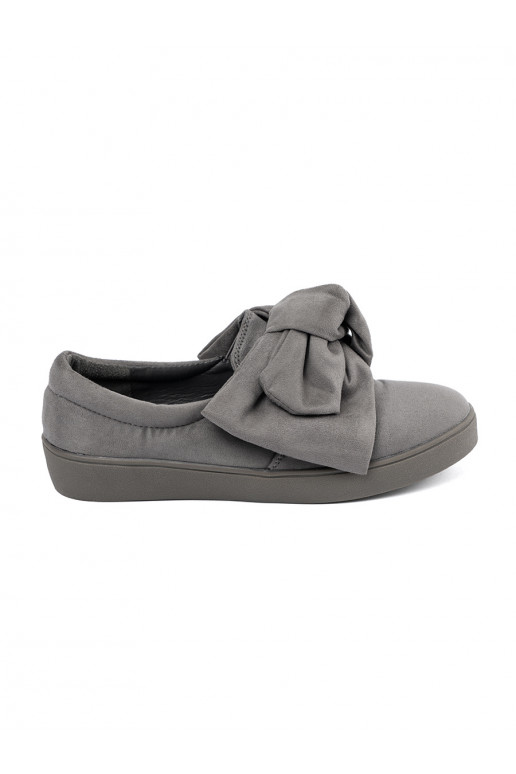 gray slip-on shoes with bow