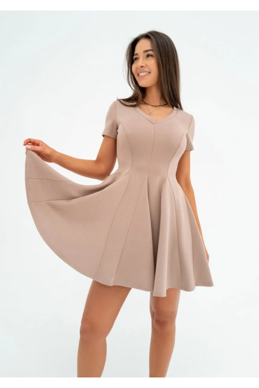 Lila - Latte beige mini flared dress