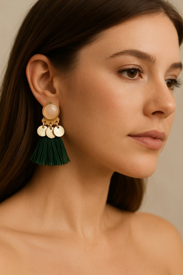 Moss Green Tassel Earrings