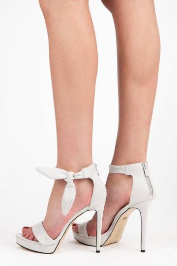 Gray suede high-heeled sandals with laces AF-8675G 2