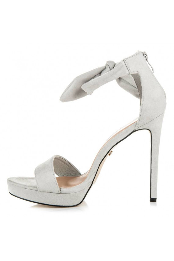 Gray suede high-heeled sandals with laces AF-8675G