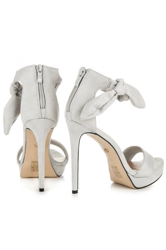 Gray suede high-heeled sandals with laces AF-8675G