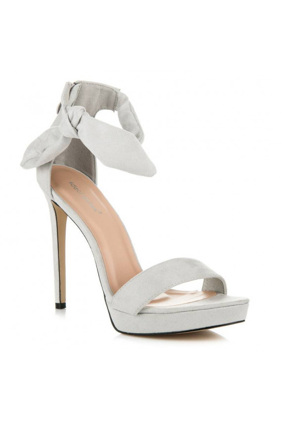 Gray suede high-heeled sandals with laces AF-8675G