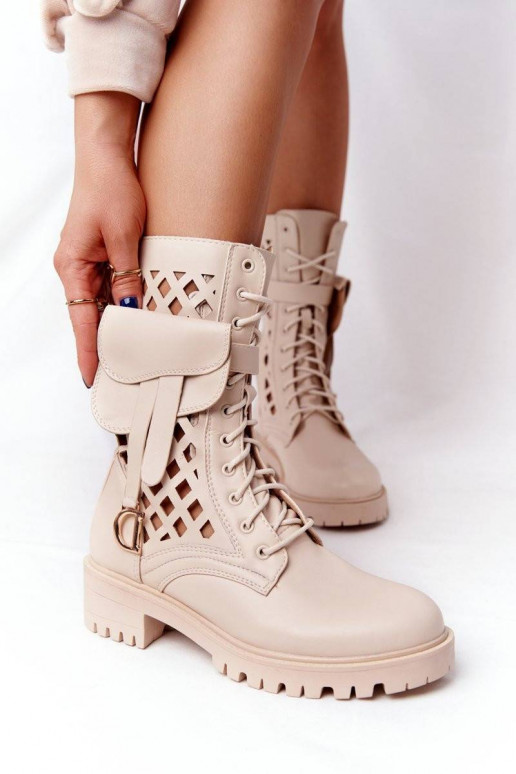 Openwork Boots With A Purse Beige...