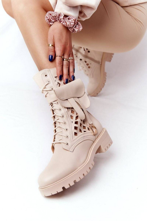 Openwork Boots With A Purse Beige...