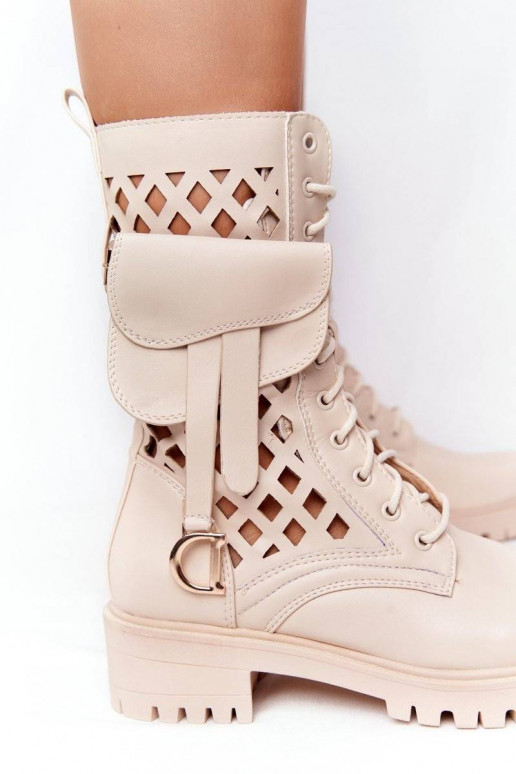 Openwork Boots With A Purse Beige...