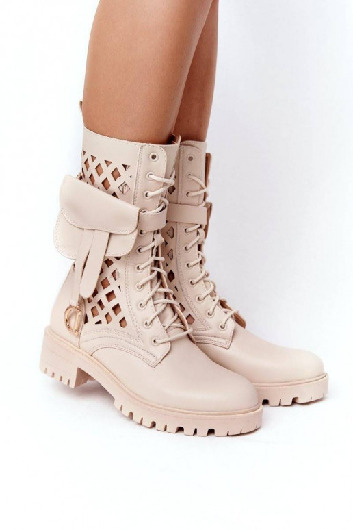Openwork Boots With A Purse Beige...