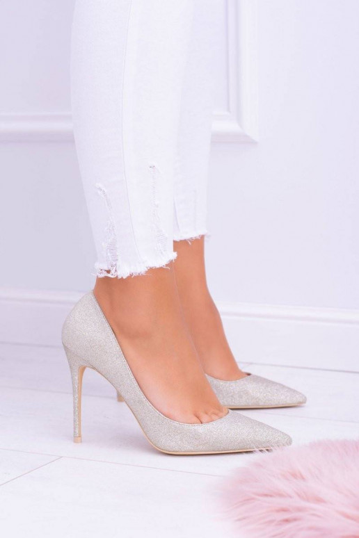 Lu Boo Brocade Gold High Heels Shining