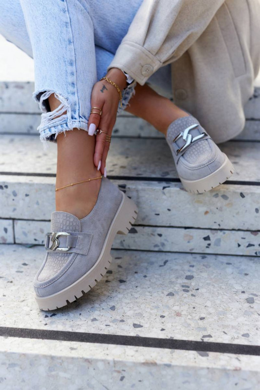 Fashionable Suede Loafers Light gray...