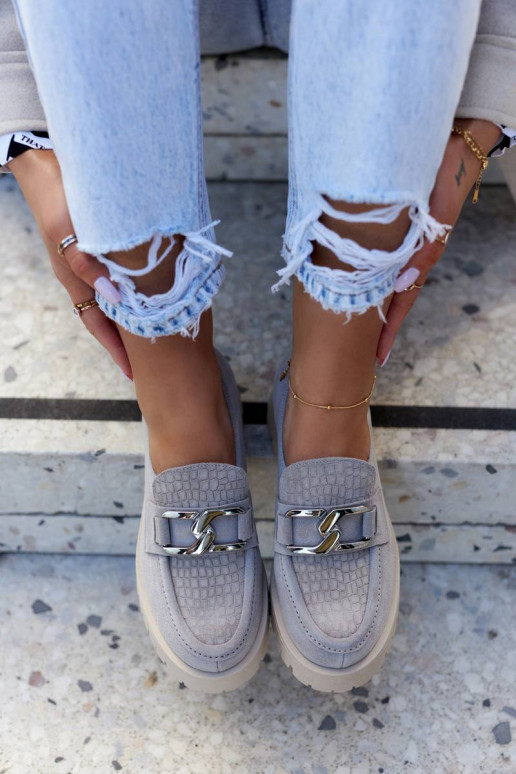 Fashionable Suede Loafers Light gray...