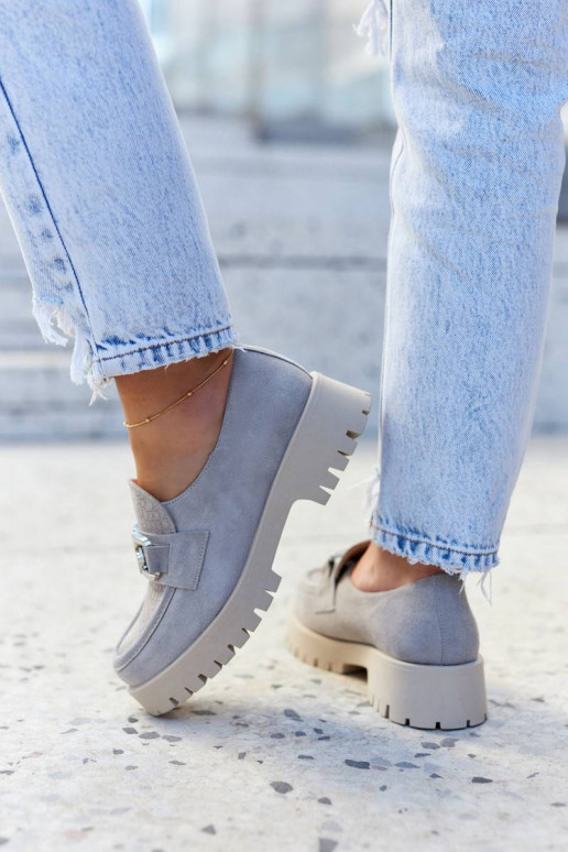 Fashionable Suede Loafers Light gray...