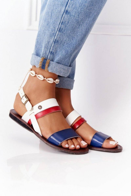 Flat Women's Sandals Navy-White Doris