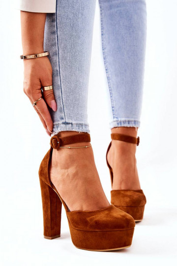 Pumps On Heel Suede Camel...