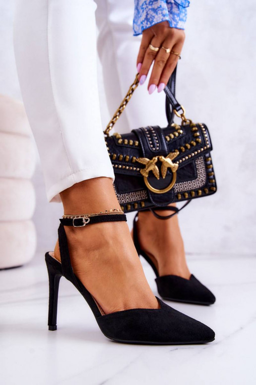 Suede Buckle Heels Black Kharen