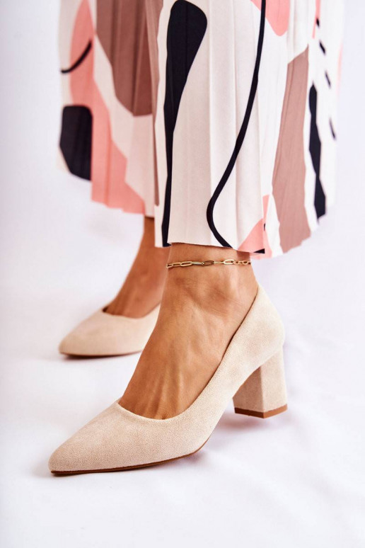 Classic Suede Pumps On A Heel Beige...