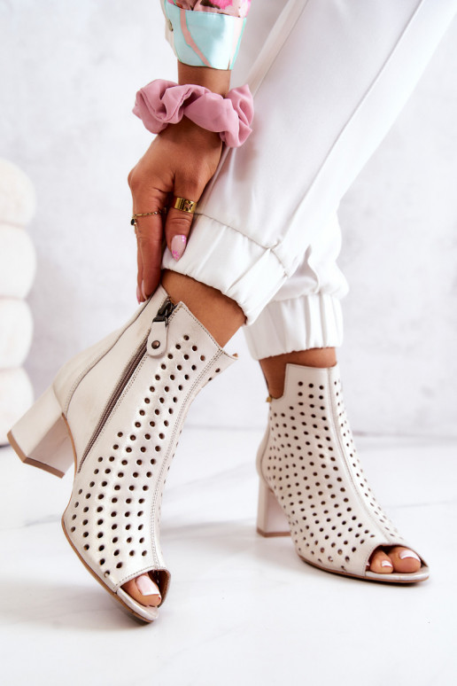 Leather Openwork Boots Maciejka Beige