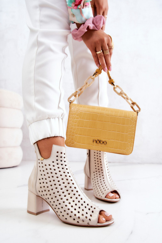 Leather Openwork Boots Maciejka Beige