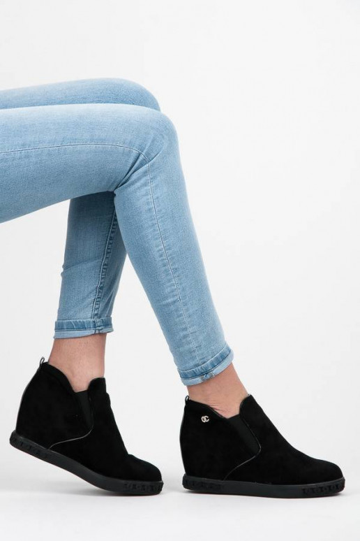 Suede Black Slip On Shoes With Hidden...