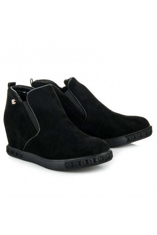 Suede Black Slip On Shoes With Hidden...