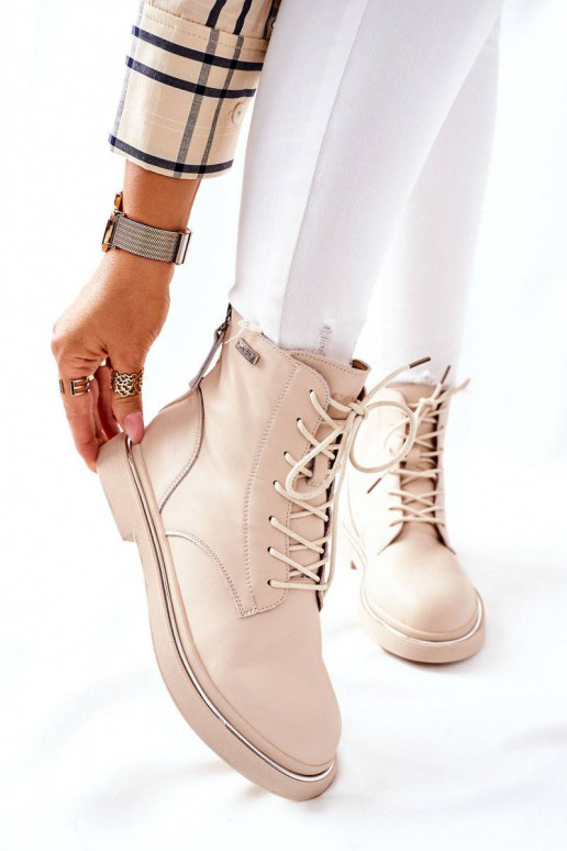 Women's Leather High Boots Beige