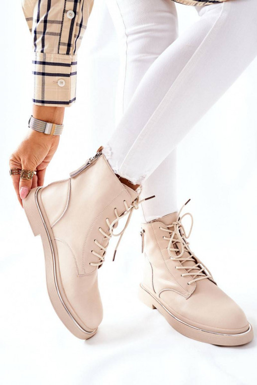 Women's Leather High Boots Beige