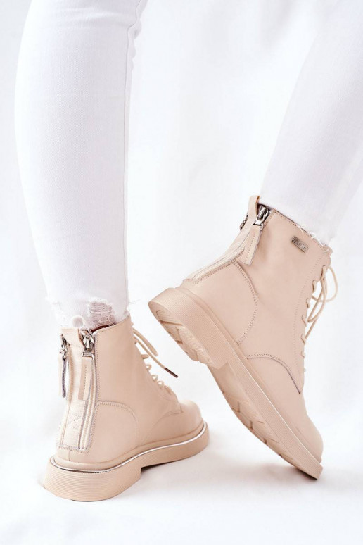 Women's Leather High Boots Beige
