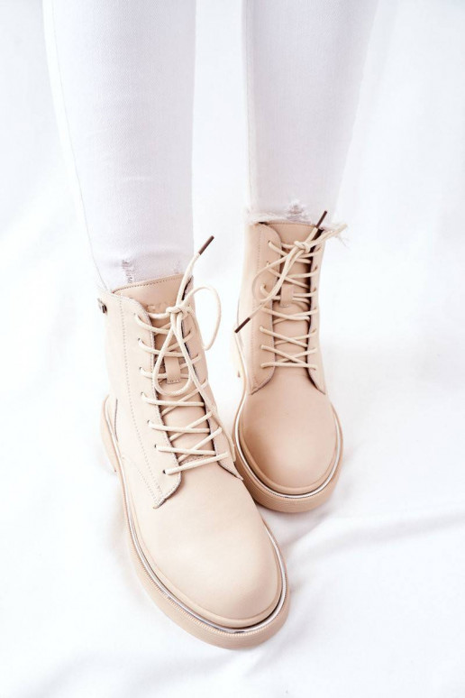 Women's Leather High Boots Beige