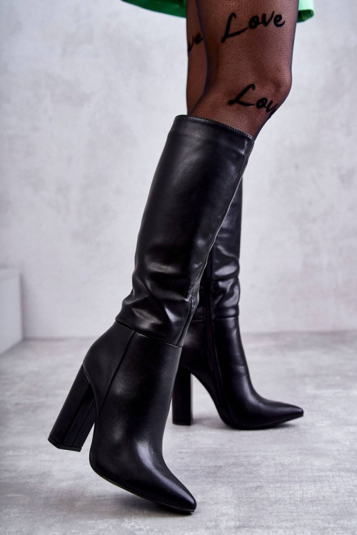Classic Leather Boots On Heel Black...