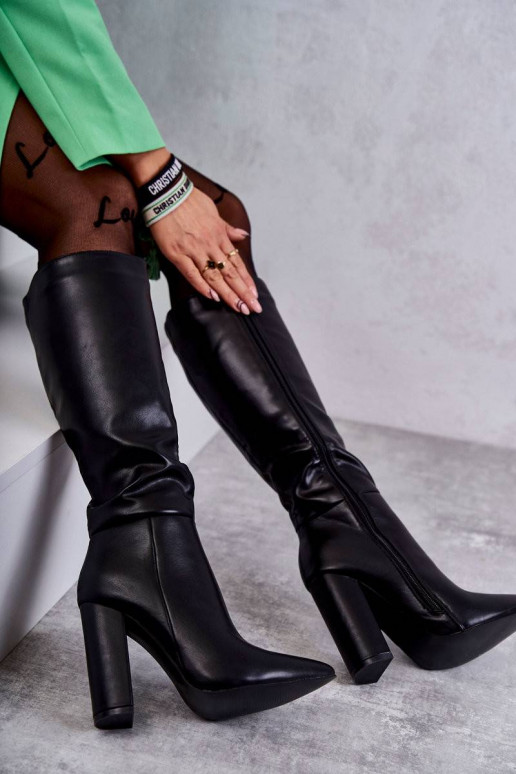 Classic Leather Boots On Heel Black...