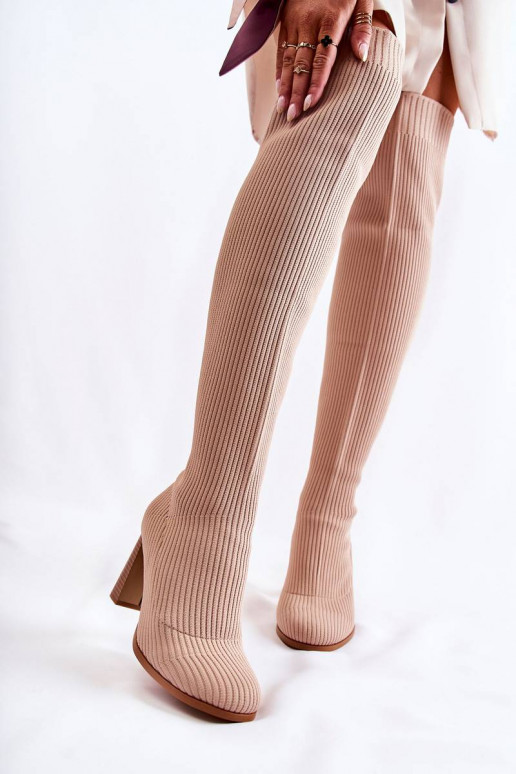 Striped Classic Boots On Heel Beige...