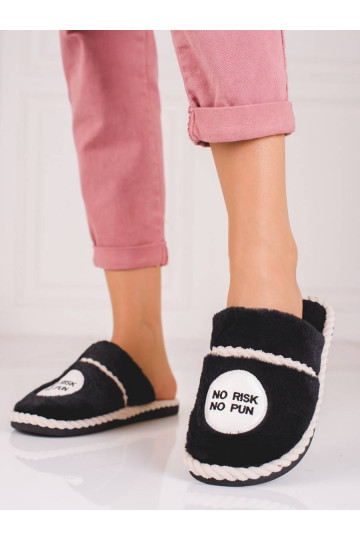 Black slippers with fur...