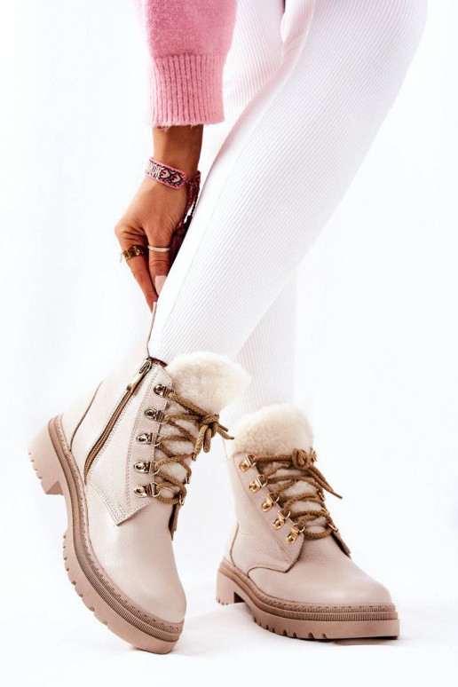 Leather Insulated Boots Beige Khaleni