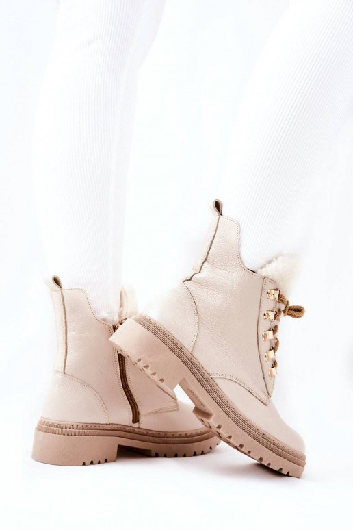 Leather Insulated Boots Beige Khaleni
