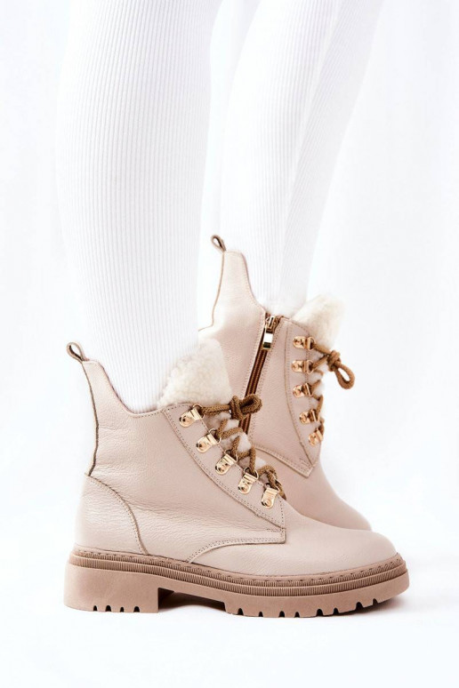 Leather Insulated Boots Beige Khaleni