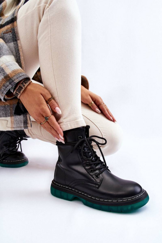 Women's Lace Up Boots With Green Sole...