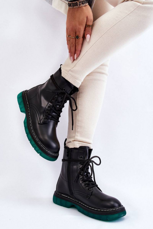 Women's Lace Up Boots With Green Sole...
