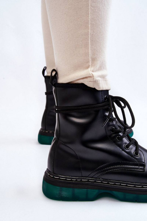 Women's Lace Up Boots With Green Sole...