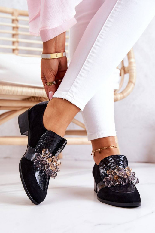 Suede Shoes With Decoration Black Davine