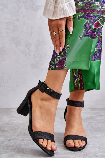 Glossy Heel Sandals Black...